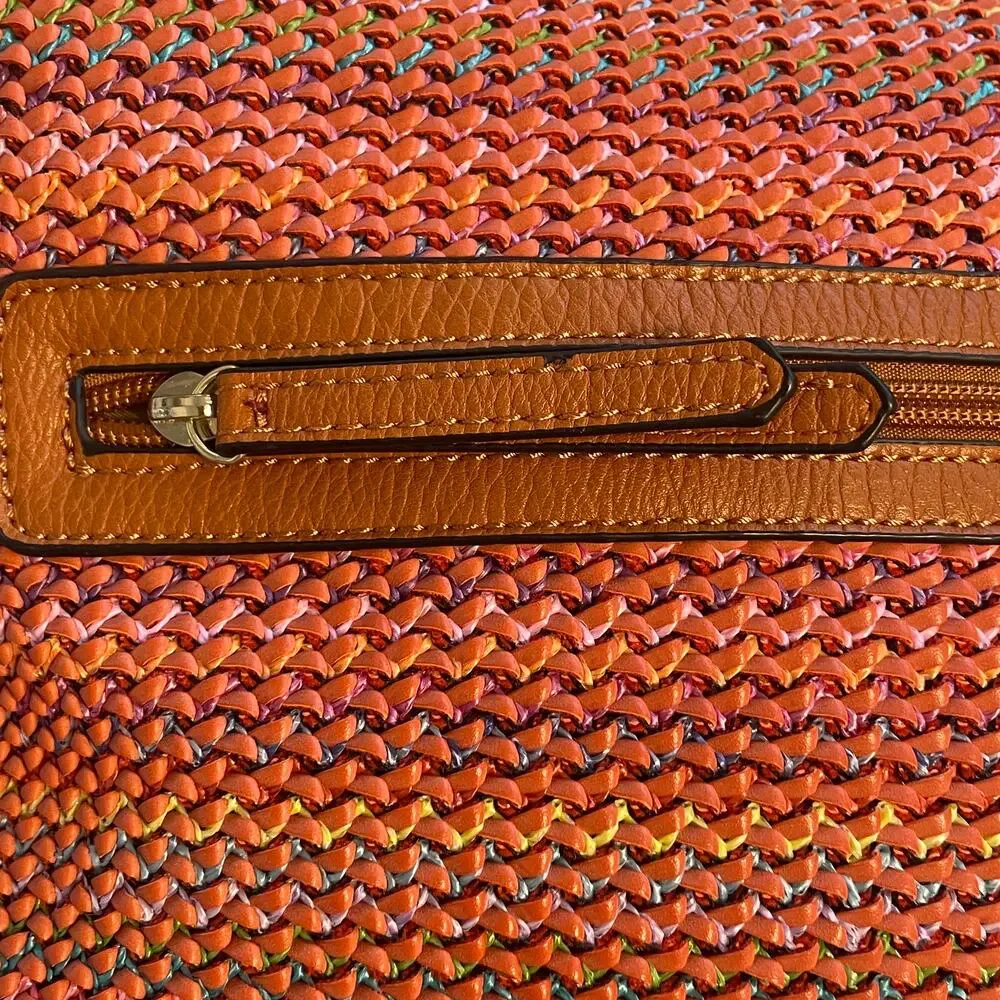 Sondra Roberts Squared Boho Hobo Bag Brown & Orange Multicolor Tassel Braided